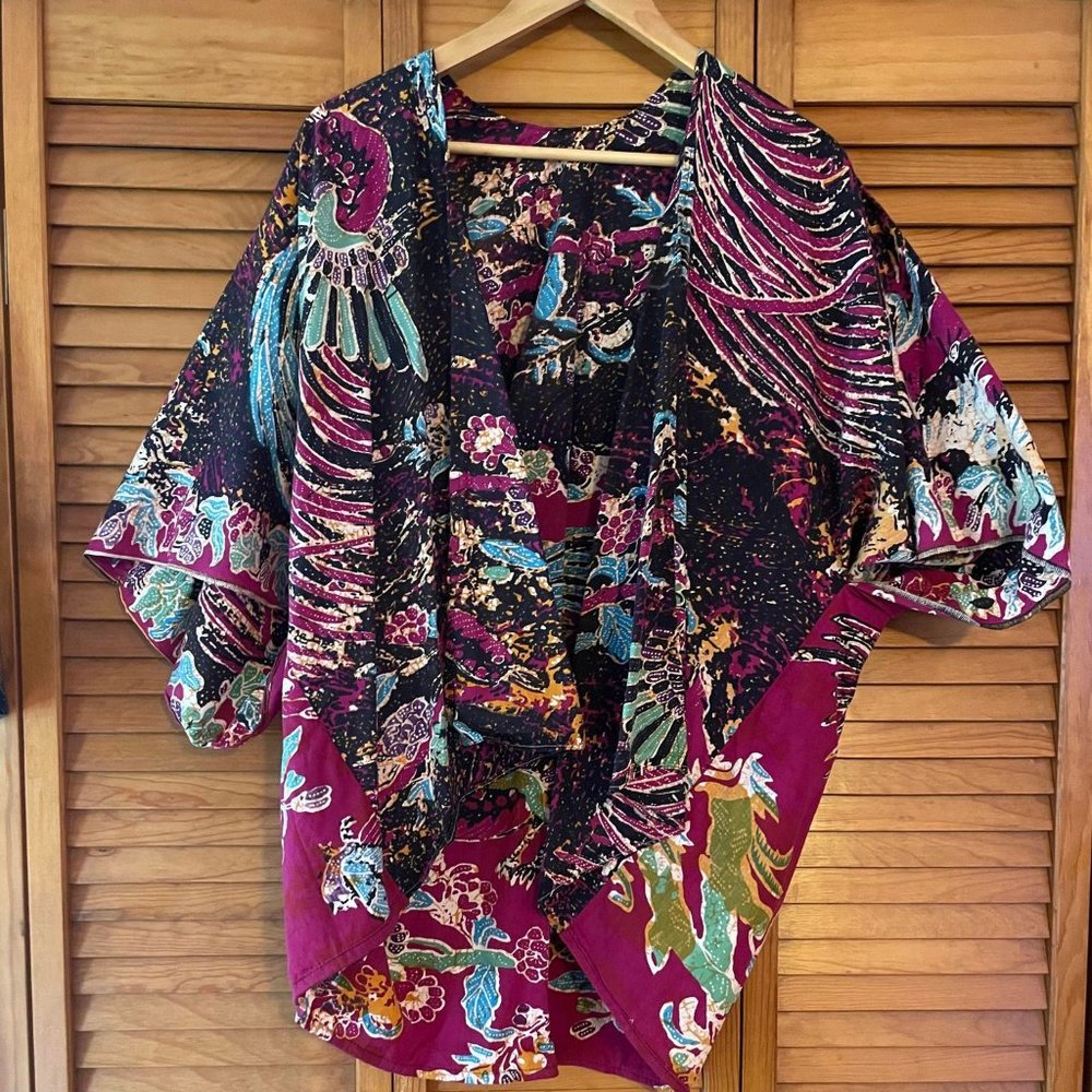 Pink Kimono style Cardigan with Peacock print